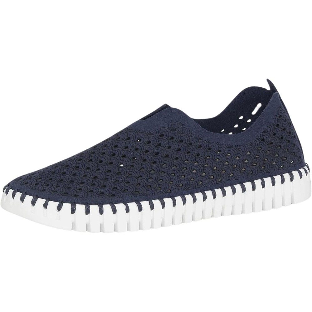 Ilse Jacobsen Womens Tulip 139 Navy Blue Laser Cut Slip On Flat Shoes Size 41